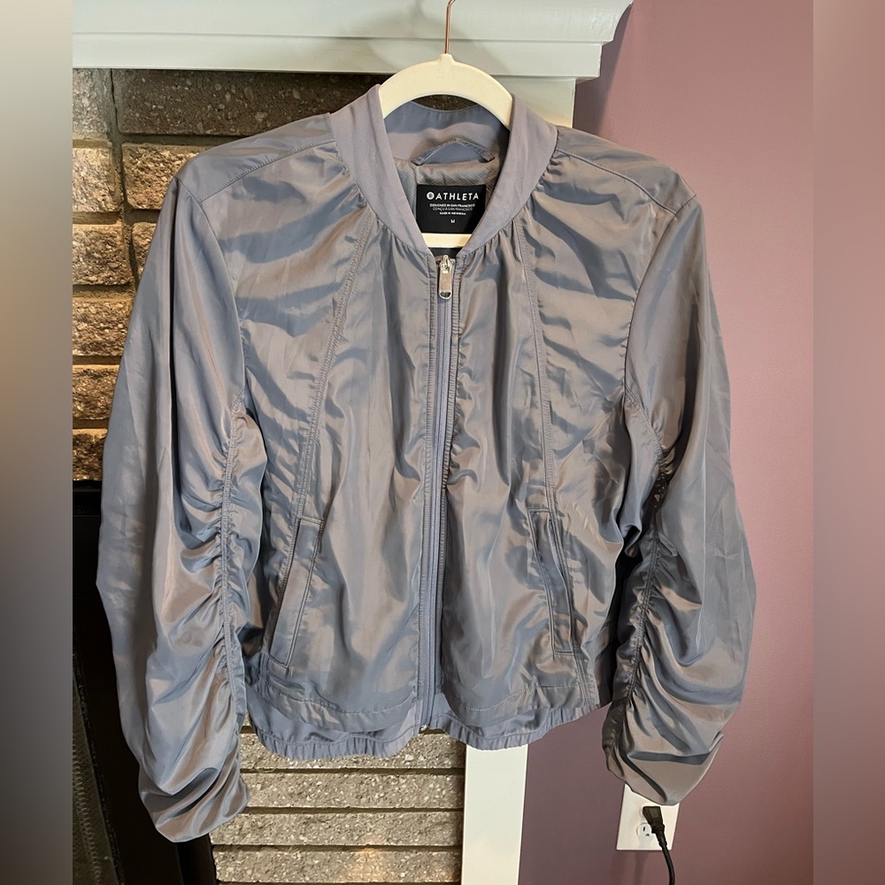 ATHLETA Wayfarer Bomber Jacket Performance Workout Gym Sporty Gray Blue … - Picture 2 of 16
